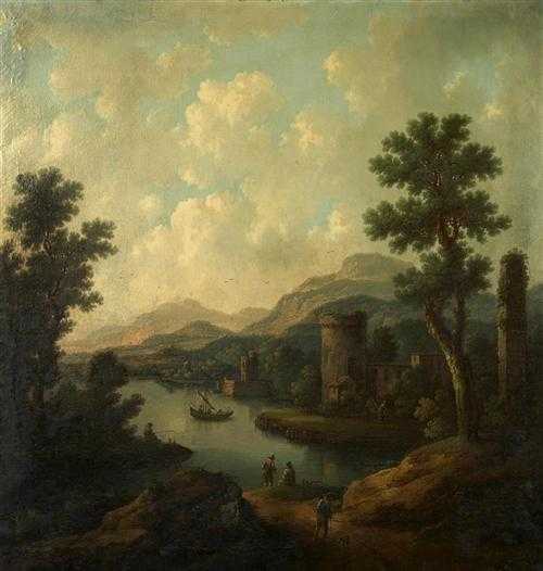 Appraisal: ITALY TH CENTURY Coastal landscape with castle and figures Oil