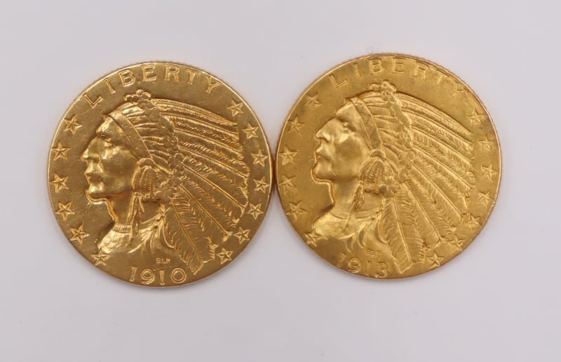 Appraisal: NUMISMATICS INDIAN HEAD HALF EAGLE GOLD Coins Comprised of Philadelphia