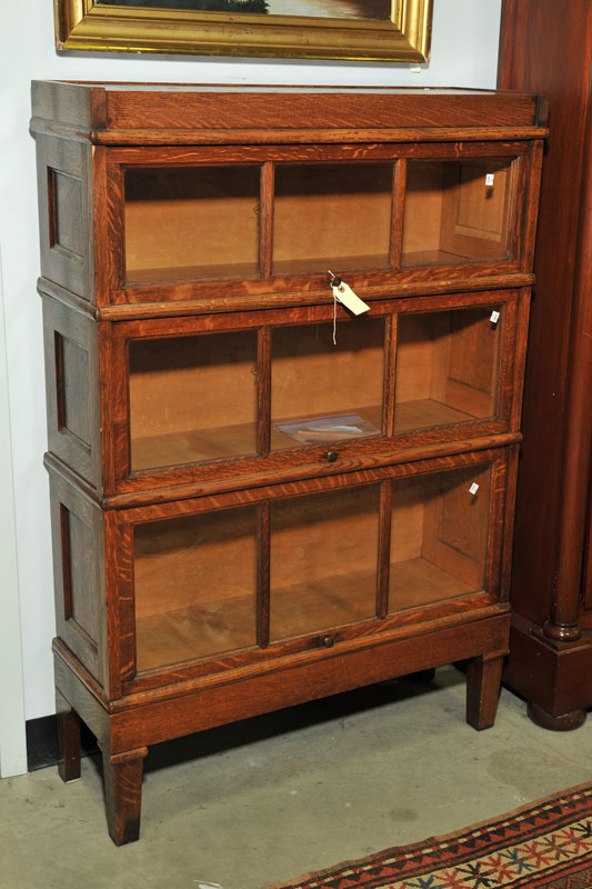 Appraisal: MACEY STACKED BOOKCASE Oak three section graduated bookcase with three