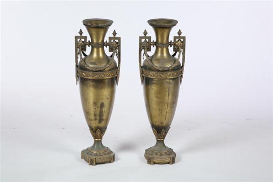 Appraisal: PAIR OF URNS American or European th century brass Classical