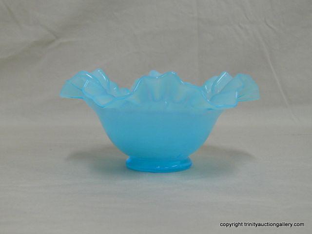 Appraisal: Circa Fenton Blue Opalescent Ruffle Edge Bowl - double ruffle