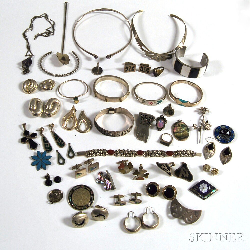 Appraisal: Group of Mostly Mexican Sterling Silver Jewelry including a hinged