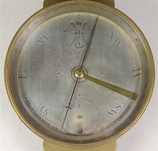 Appraisal: Brass Surveyor's Compass by B Chandlee Circa late 's Face