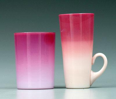 Appraisal: Two pieces peachblow tapered lemonade with applied handle - in