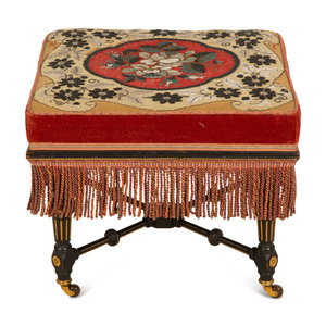 Appraisal: An Early Victorian Stool with Beaded Needlework Upholstered Seat and