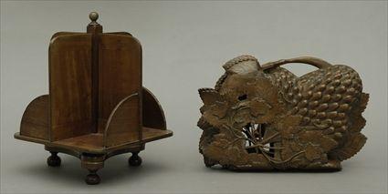 Appraisal: Victorian Grape-and-Leaf Carved Box Together with a brass-inlaid mahogany rotating