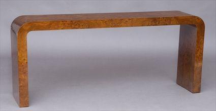 Appraisal: KARL SPRINGER ATTRIBUTED BURL VENEER CONSOLE TABLE x x in