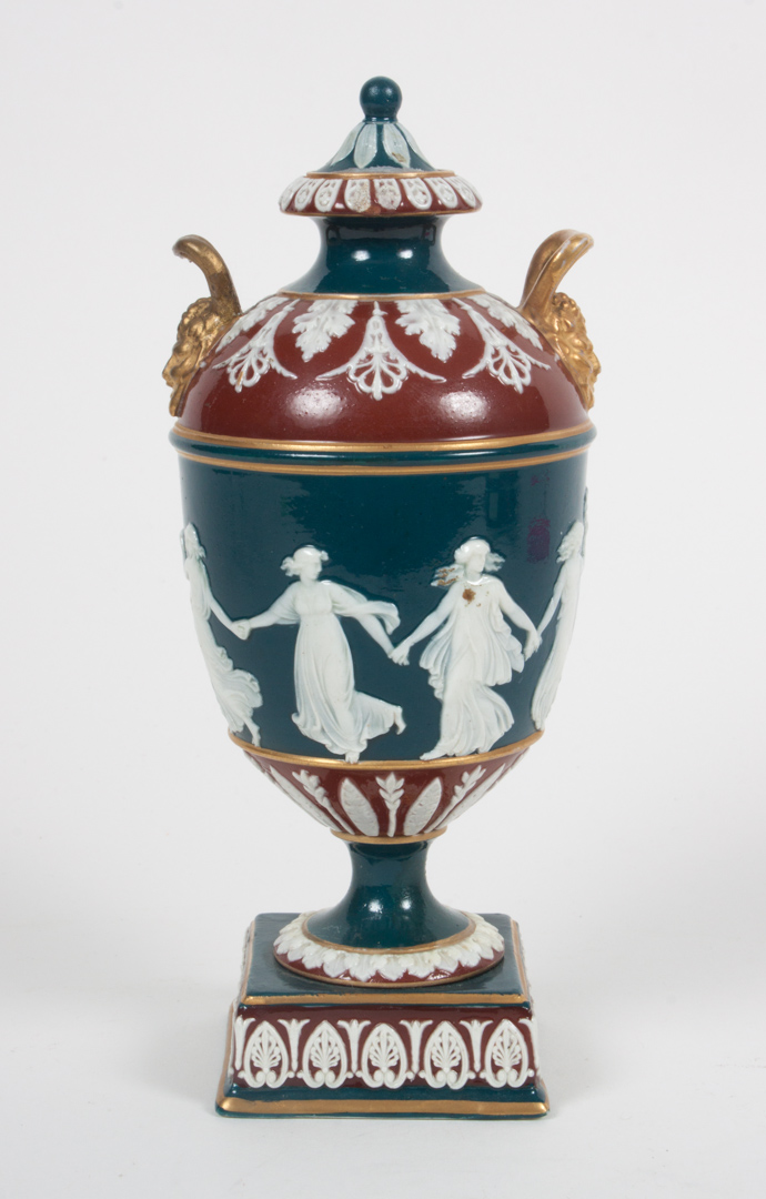 Appraisal: Wedgwood Victoria ware urn third quarter- th century tricolor glazed