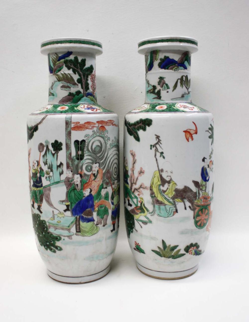 Appraisal: PAIR OF CHINESE WUCAI IMMORTALS PORCELAIN VASES attributed Qing Dynasty