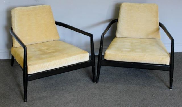 Appraisal: Midcentury Pair of Paul McCobb Lounge Chairs Two black lacquered