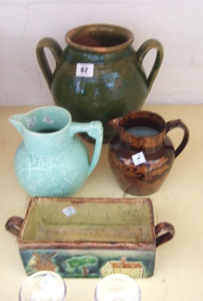 Appraisal: A pottery bough pot possibly Rye with two handles and