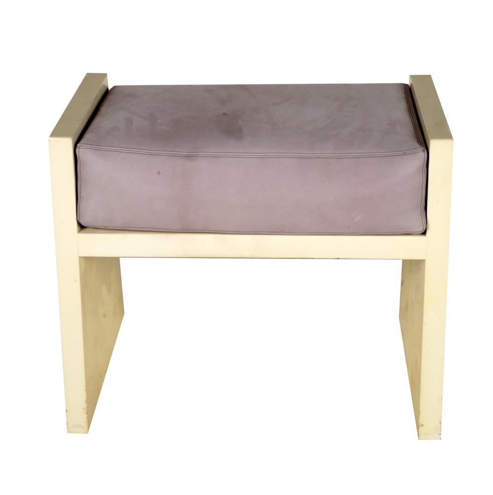 Appraisal: WHITE-LACQUERED WOOD STOOLunsigned with grey nubuck seat cushion Condition nicks