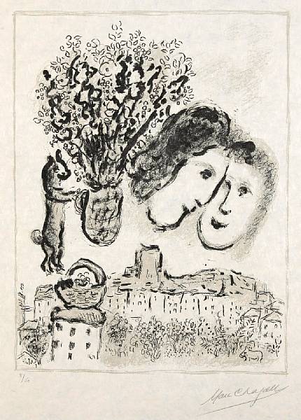 Appraisal: Marc Chagall Russian French - Gray Double Face M Lithograph