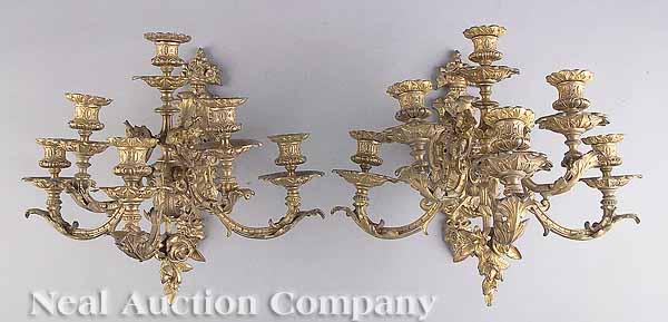 Appraisal: A Pair of American Rococo Gilt Bronze Six-Light Wall Sconces