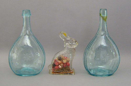 Appraisal: Two aqua glass bottles h h together with a candy