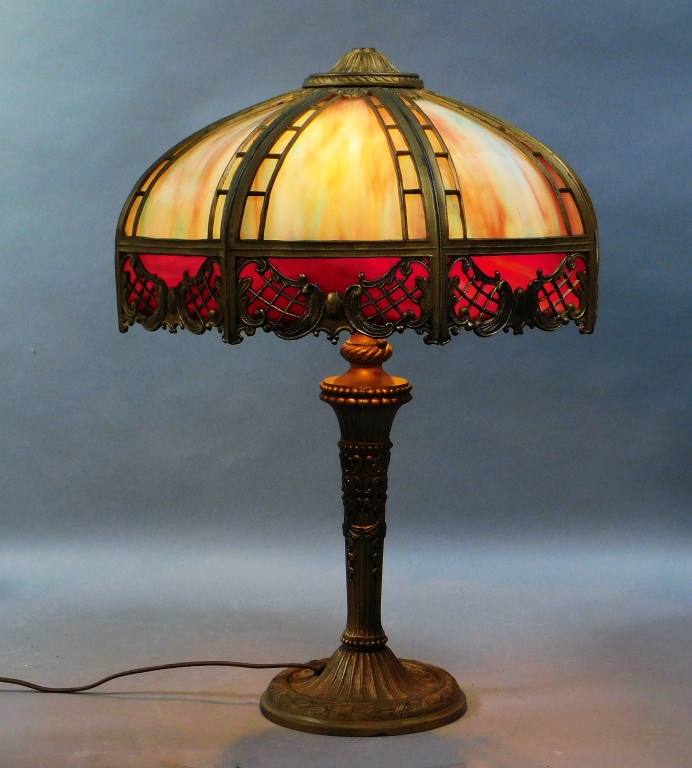 Appraisal: SALEM BROS COTTON CANDY SLAG GLASS TABLE LAMP New York