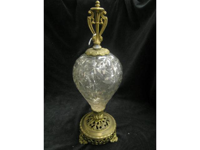 Appraisal: Cut Glass Lamp Base bronzed trim tall