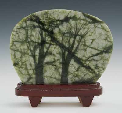 Appraisal: A Nephrite Tree Plaque on Stand The thick sheet of