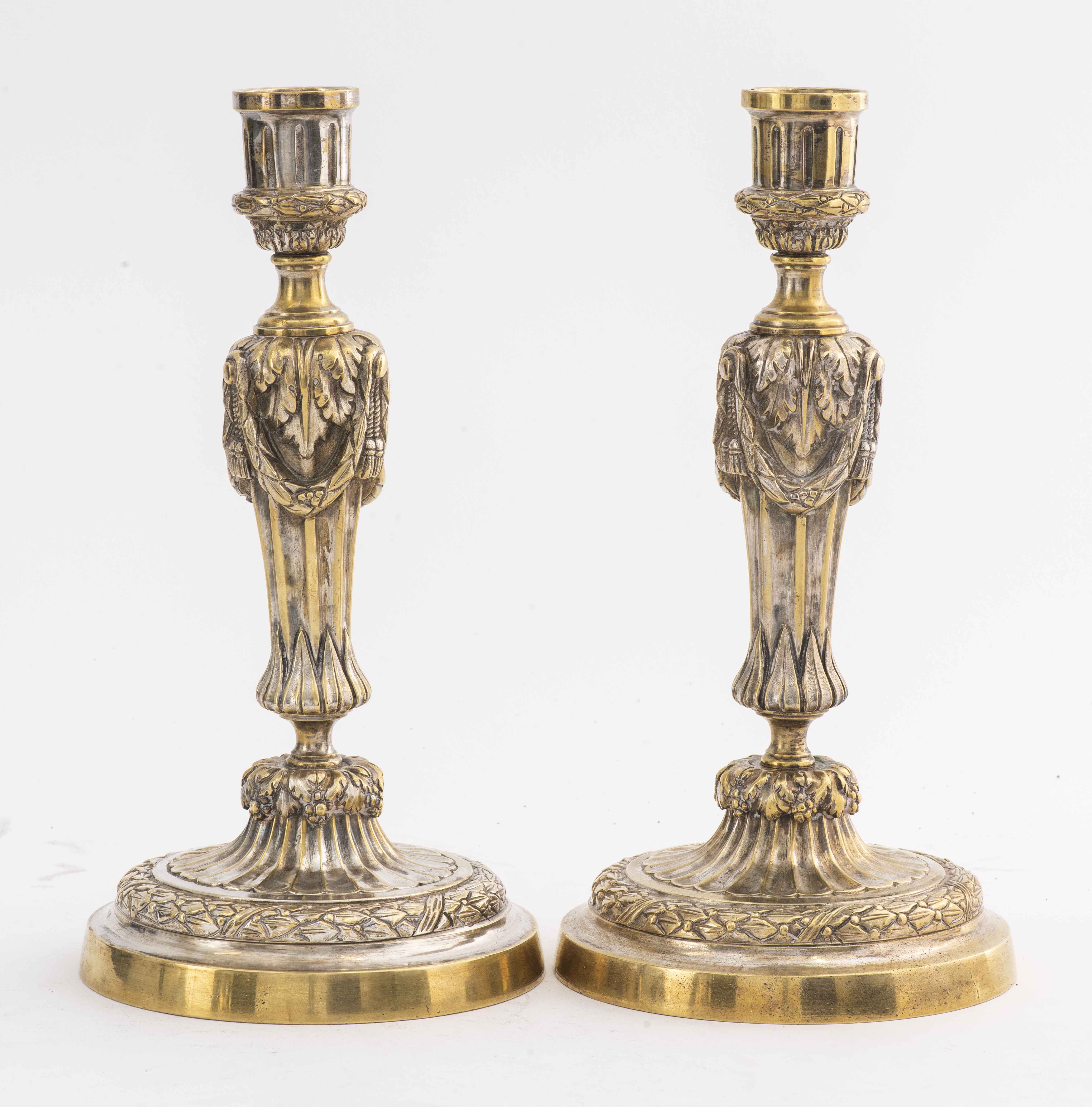 Appraisal: NEOCLASSICAL REVIVAL SILVERED BRONZE CANDLESTICKS Continental Neoclassical revival style pair