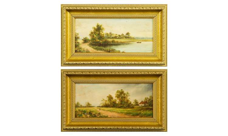 Appraisal: A Pair of Oils on Board Country scenes Unsigned Each