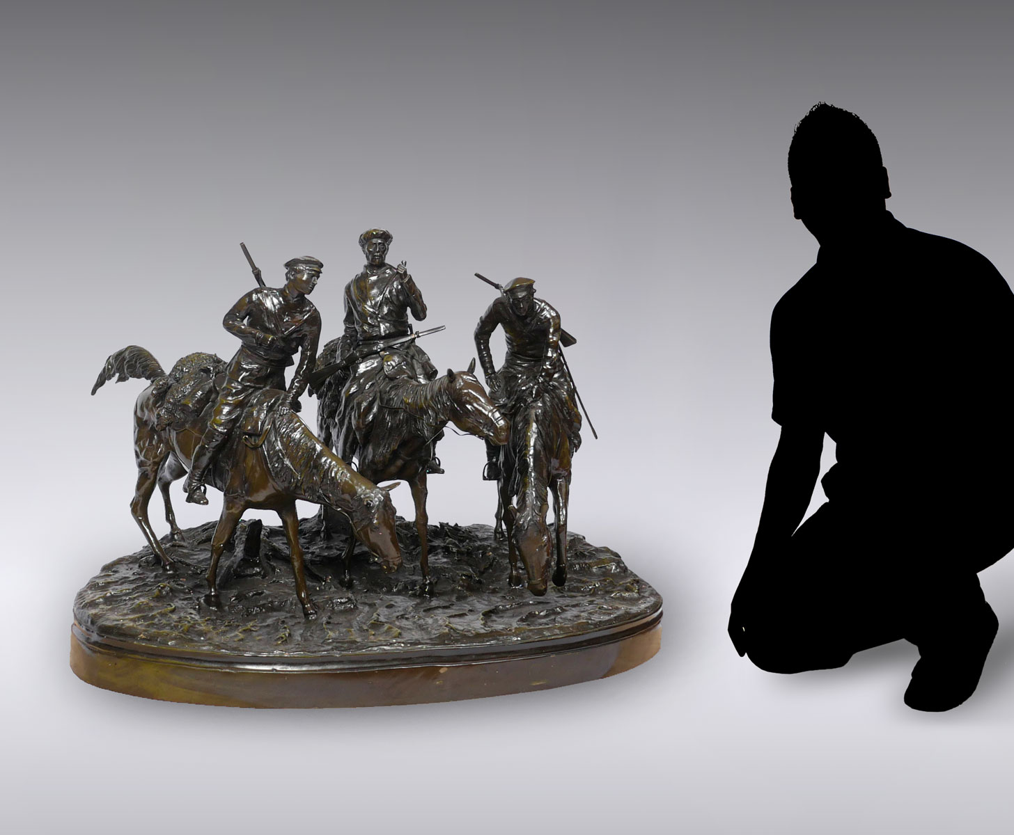 Appraisal: LARGE RUSSIAN BRONZE AFTER LANCERAY Hunters on Horseback with Rifles