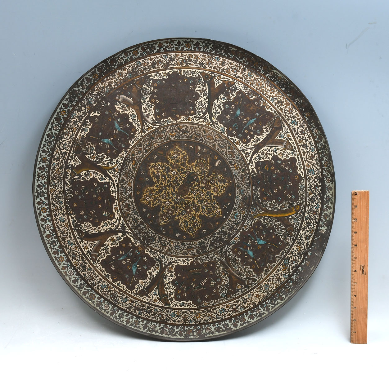 Appraisal: ENAMELED METAL MIDDLE EASTERN CHARGER Elaborately enameled large metal charger