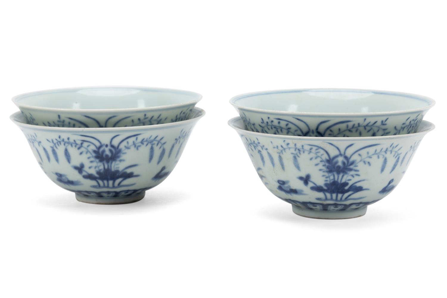 Appraisal: FOUR CHINESE MING STYLE BLUE WHITE BOWLS Four Chinese Ming