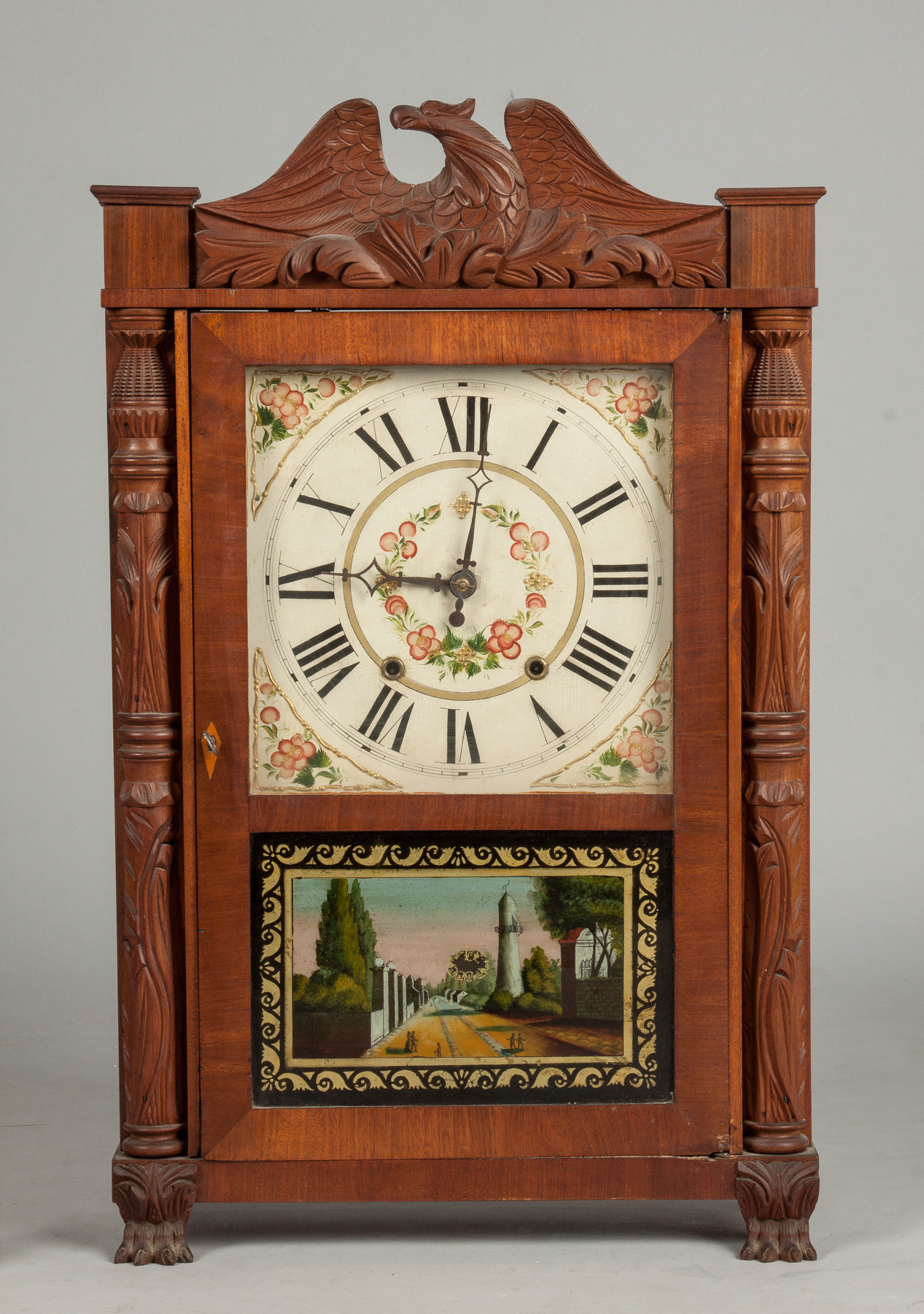 Appraisal: Unusual Asaph Hall Shelf Clock Mahogany case eagle splat applied