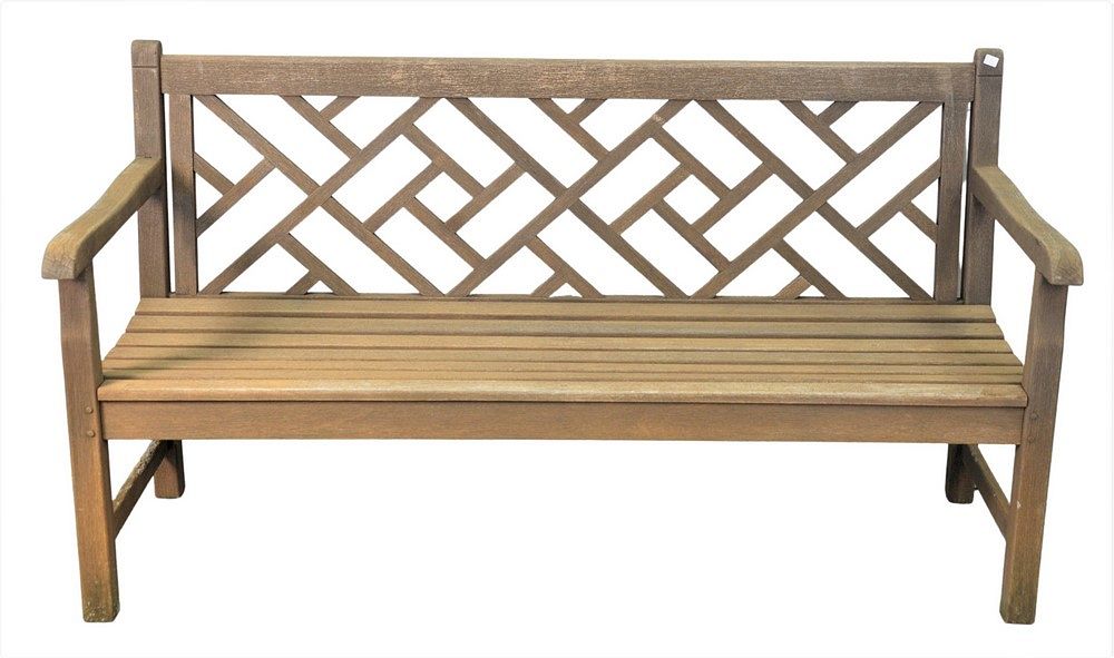 Appraisal: Teak Bench having geometric openwork back height inches length inches