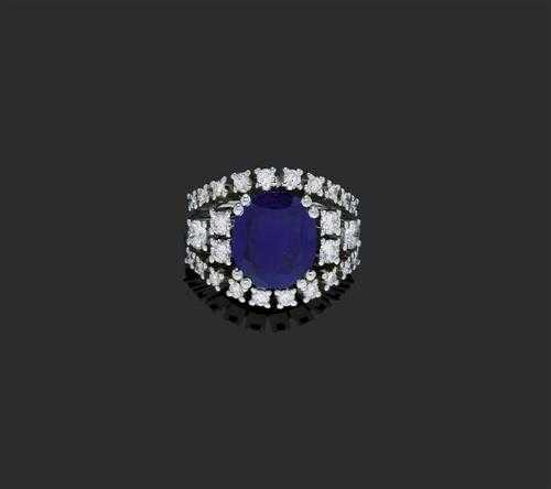 Appraisal: SAPPHIRE AND DIAMOND RING ca White gold Very decorative band