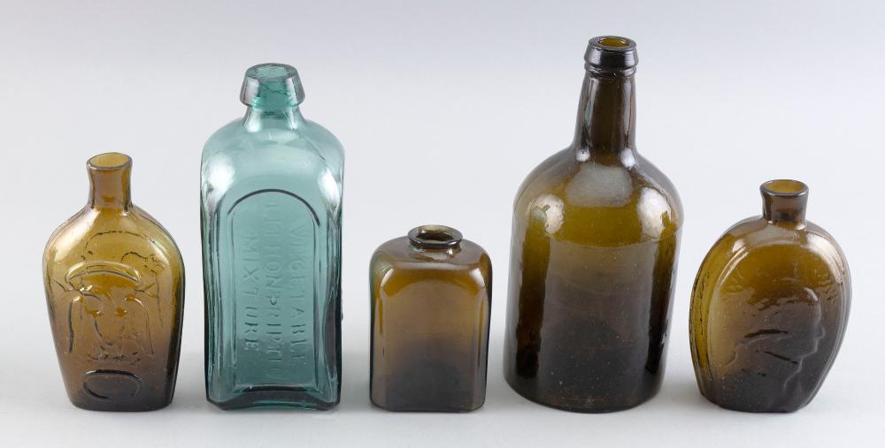 Appraisal: FIVE EARLY GLASS BOTTLES TH CENTURYFIVE EARLY GLASS BOTTLES th