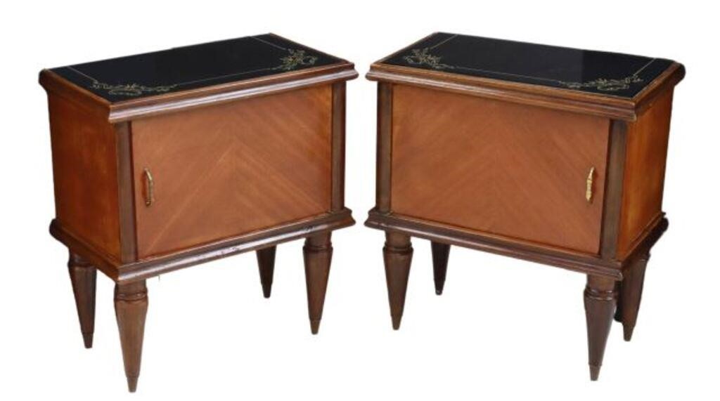 Appraisal: pair Italian mid-century modern mahogany nightstands c s with inset