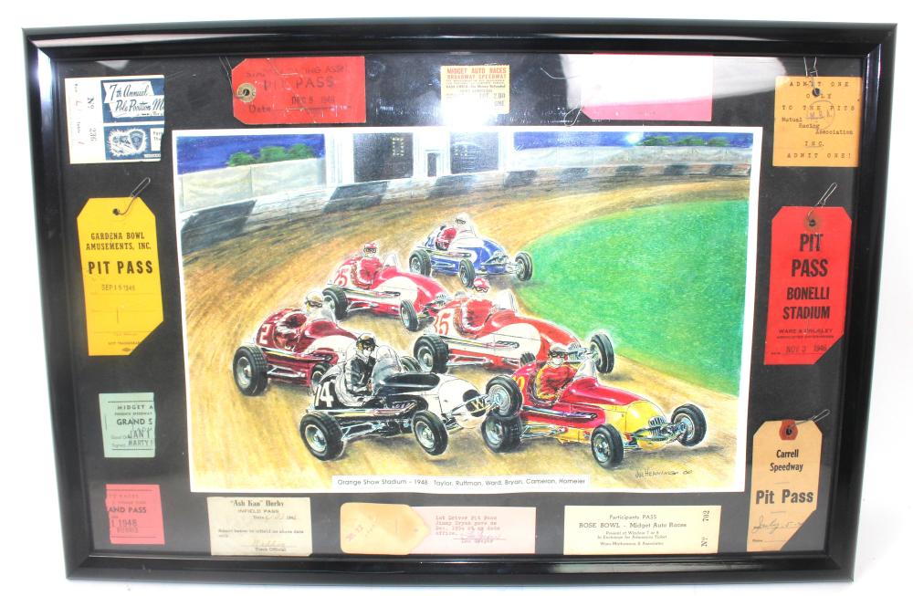 Appraisal: 'S FRAMED MIDGET RACING PIT PASSES TICKETS 's Framed Midget