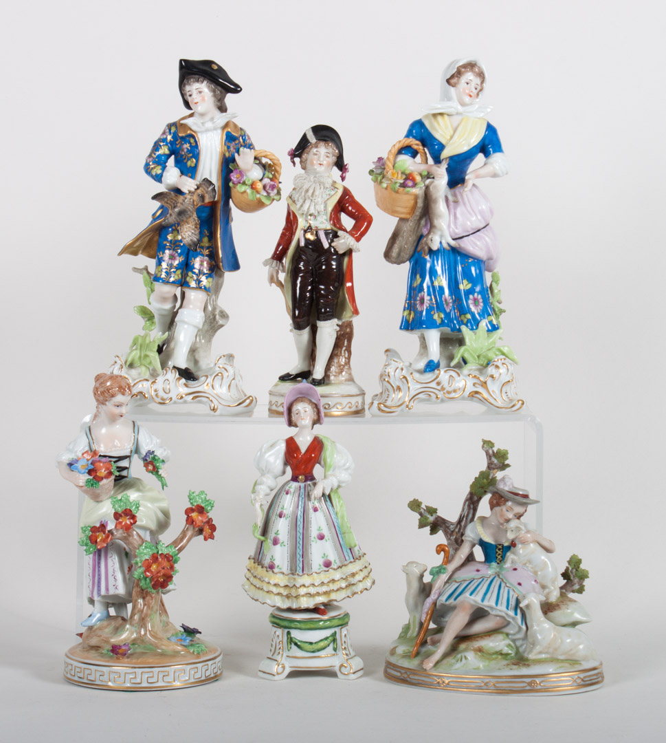 Appraisal: Six Dresden and Chelsea style porcelain figures figures include shepherdess