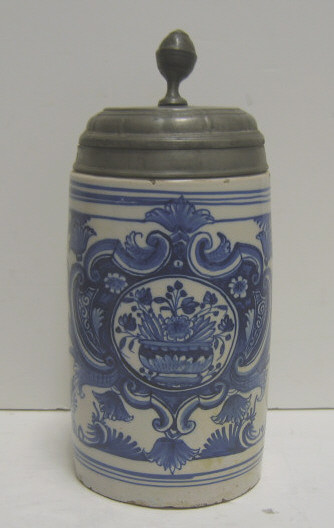 Appraisal: GERMAN TH CENTURY STONEWARE STEIN Cylindrical pewter mounted hinged lid