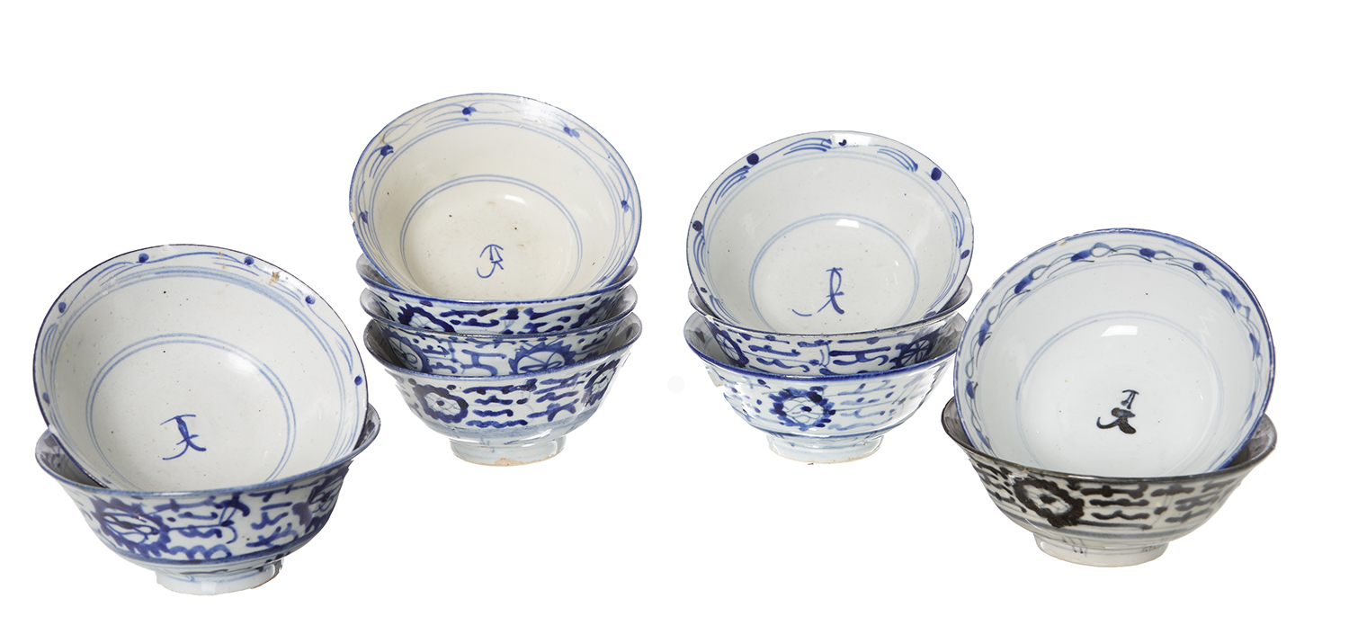 Appraisal: A GROUP OF ELEVEN ASIAN DOMESTIC WARE BOWLS Each hand