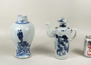 Appraisal: Chinese Qing Dynasty Blue White Porcelain Ware Two Chinese Qing