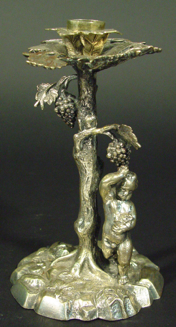 Appraisal: Victorian silver plated candlestick naturalistically modelled as a tree with