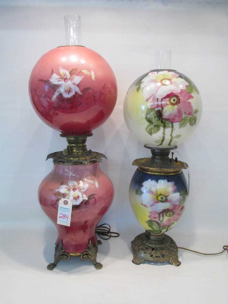 Appraisal: TWO HAND PAINTED GONE WITH THE WIND STYLE LAMPS having