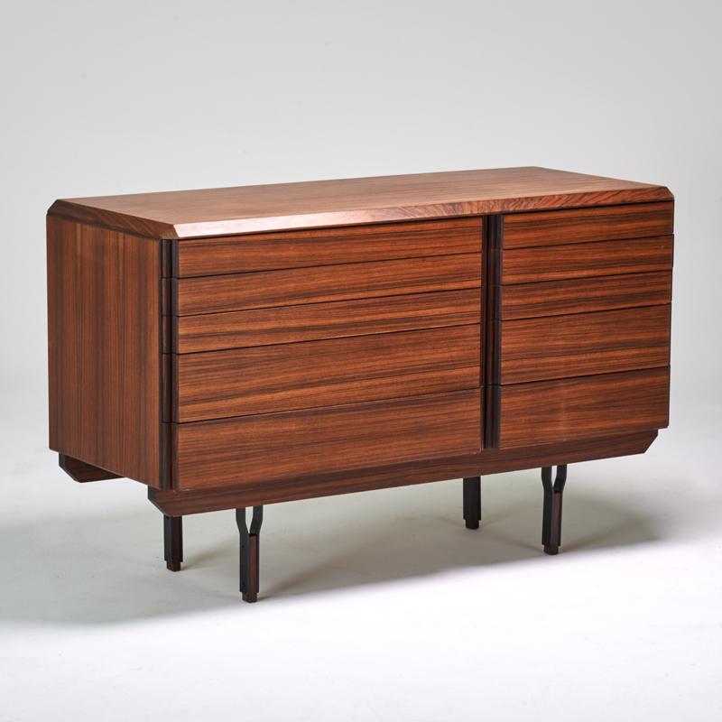 Appraisal: VITTORIO DASSI Attr Eight-drawer dresser Italy s Rosewood enameled steel