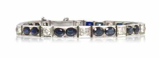 Appraisal: A Karat White Gold Sapphire and Diamond Line Bracelet containing