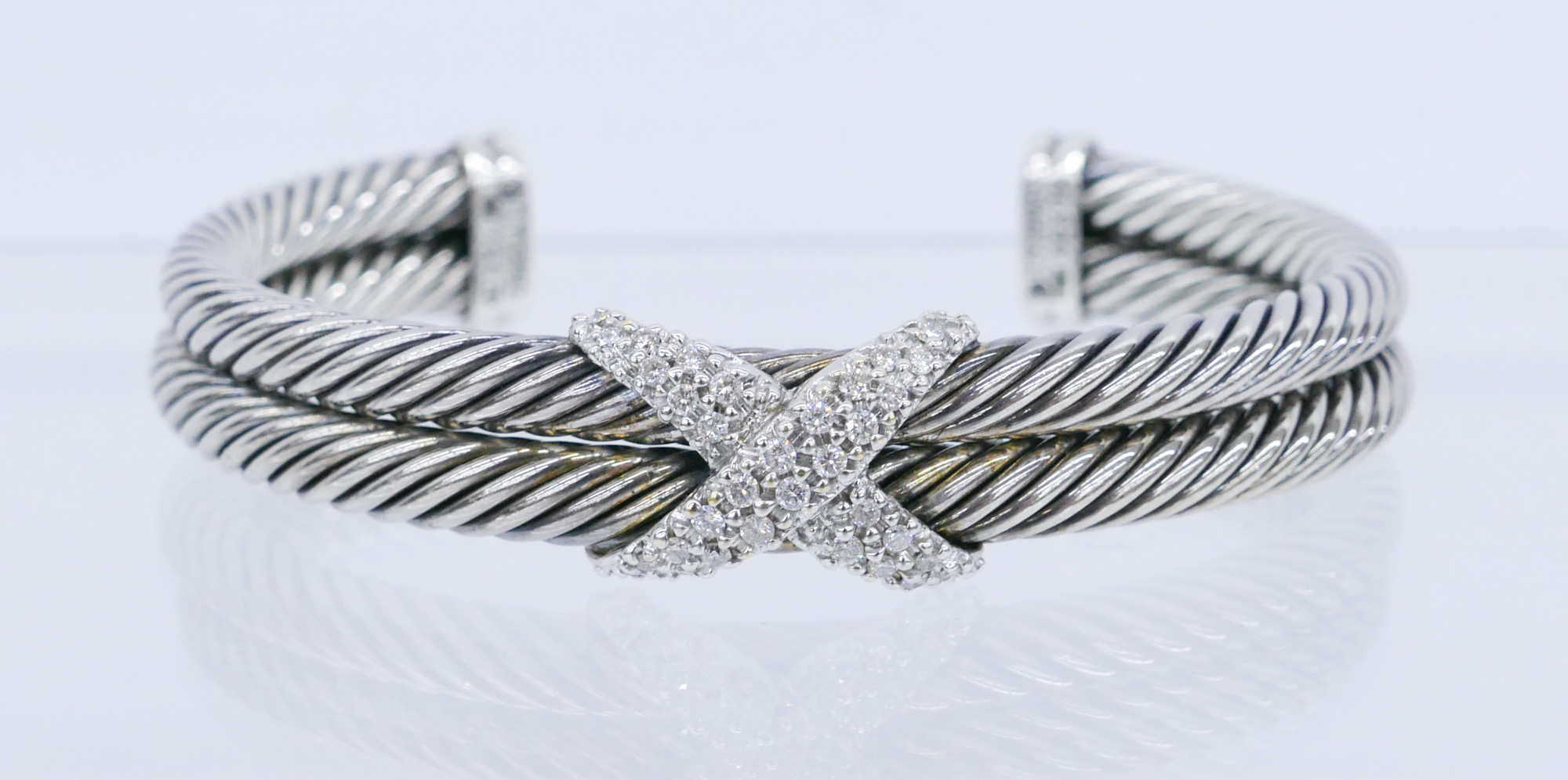 Appraisal: David Yurman k Sterling Diamond ''X'' Bracelet '' Diameter Marked