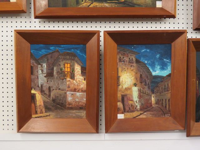 Appraisal: Ligia Jara oil pair of cityscapes Ecuador listed artist on