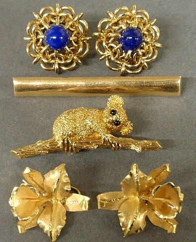 Appraisal: - Group of k gold jewelry- pair gold lapis earrings