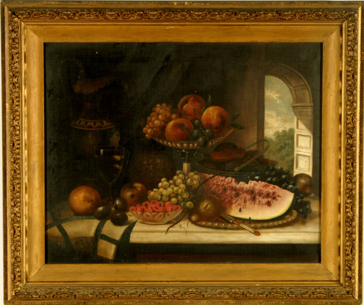 Appraisal: STILL-LIFE OF FRUIT ON A MARBLE TOP IN FRONT OF