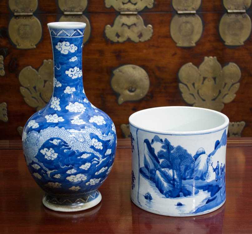 Appraisal: TWO CHINESE BLUE AND WHITE PORCELAIN VESSELS including a landscape