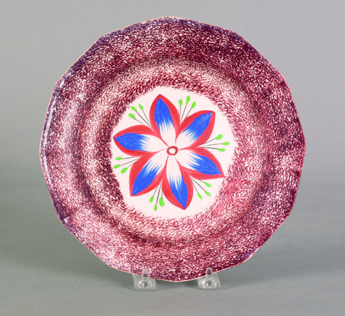 Appraisal: Purple spatter plate th c with dahlia dia