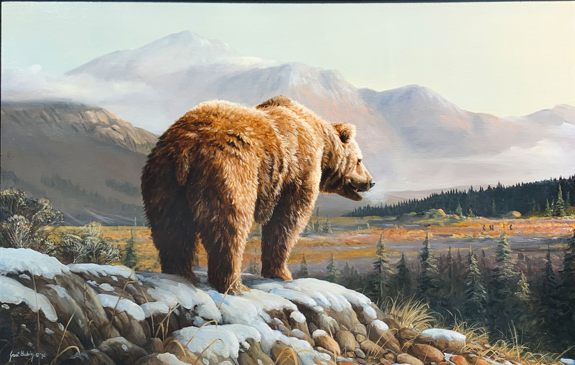 Appraisal: HACKING Grant American - Grizzly Bear Overlooking Prairie with Indians