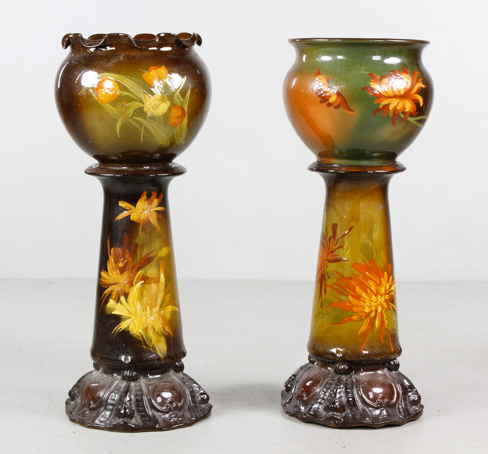 Appraisal: - Two Weller Louwelsa Jardini re and Pedestals Two Weller