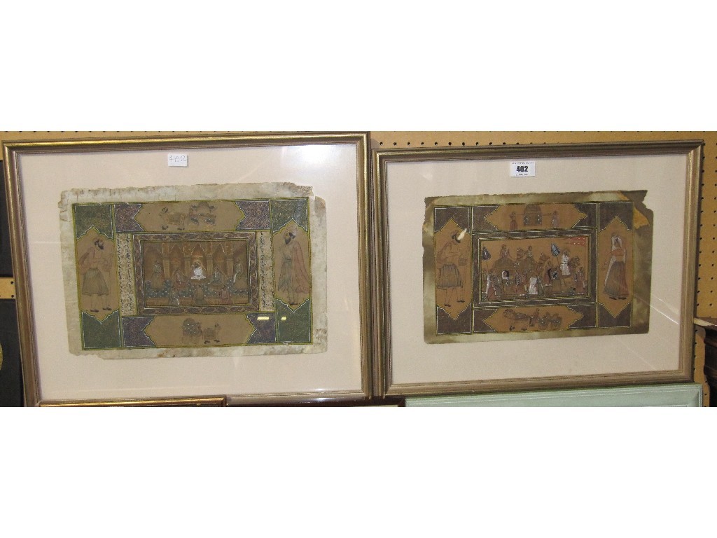 Appraisal: Lot comprising two Islamic pictures on parchment